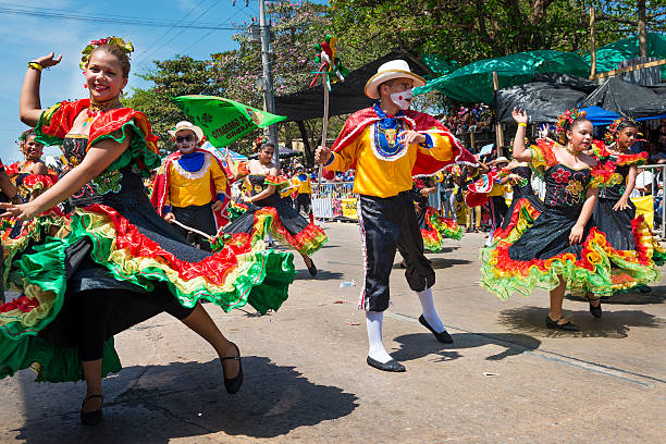 Barranquilla, Colombia - March 1, 2014: People at the carnival parades in the Carnival of Barranquilla, in Colombia.
