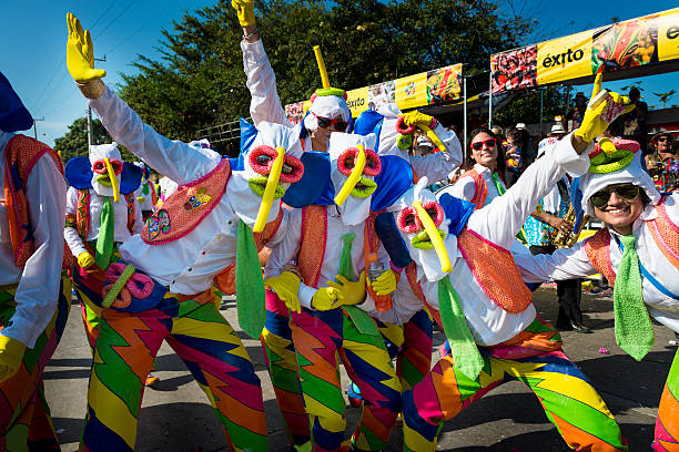 Barranquilla, Colombia - March 1, 2014: People at the carnival parades in the Carnival of Barranquilla, in Colombia.